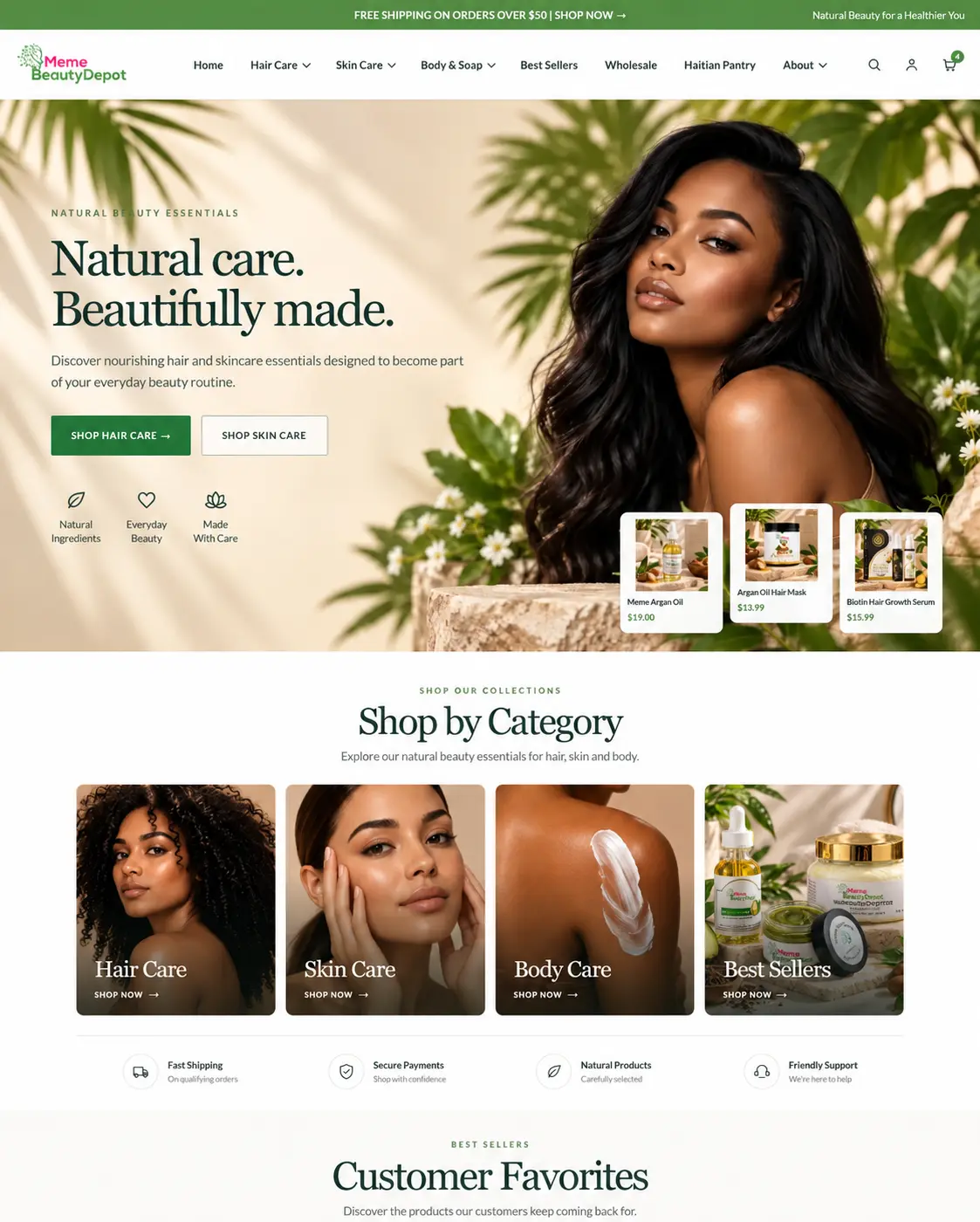 Meme Beauty Depot Shopify homepage design by Primora Commerce