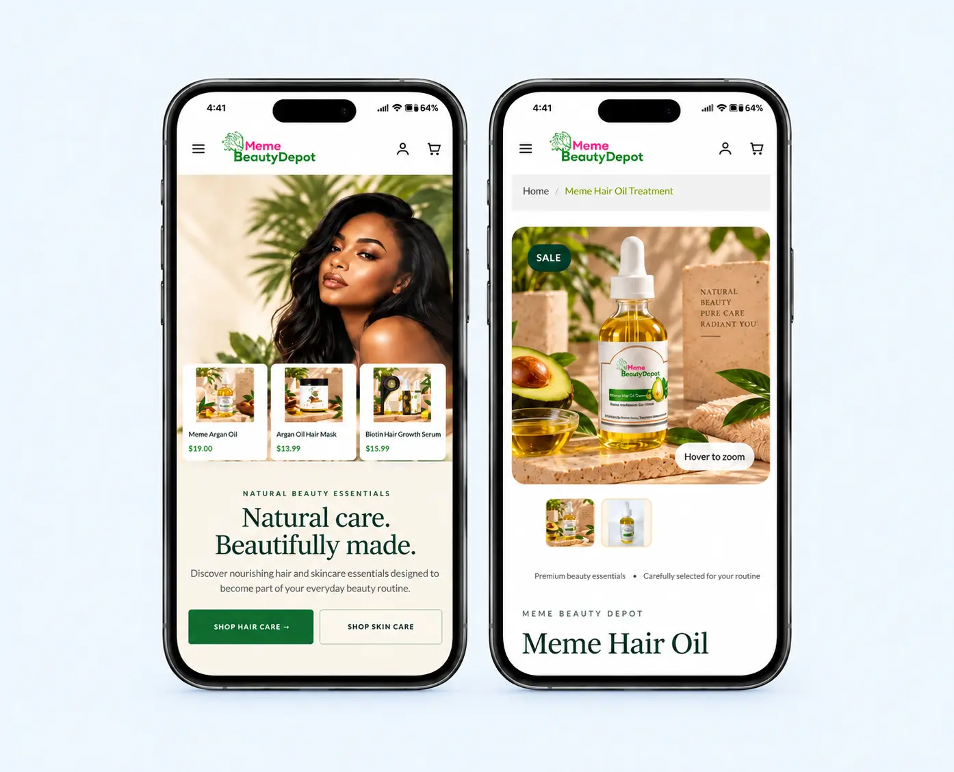 Meme Beauty Depot Shopify store mobile responsive design