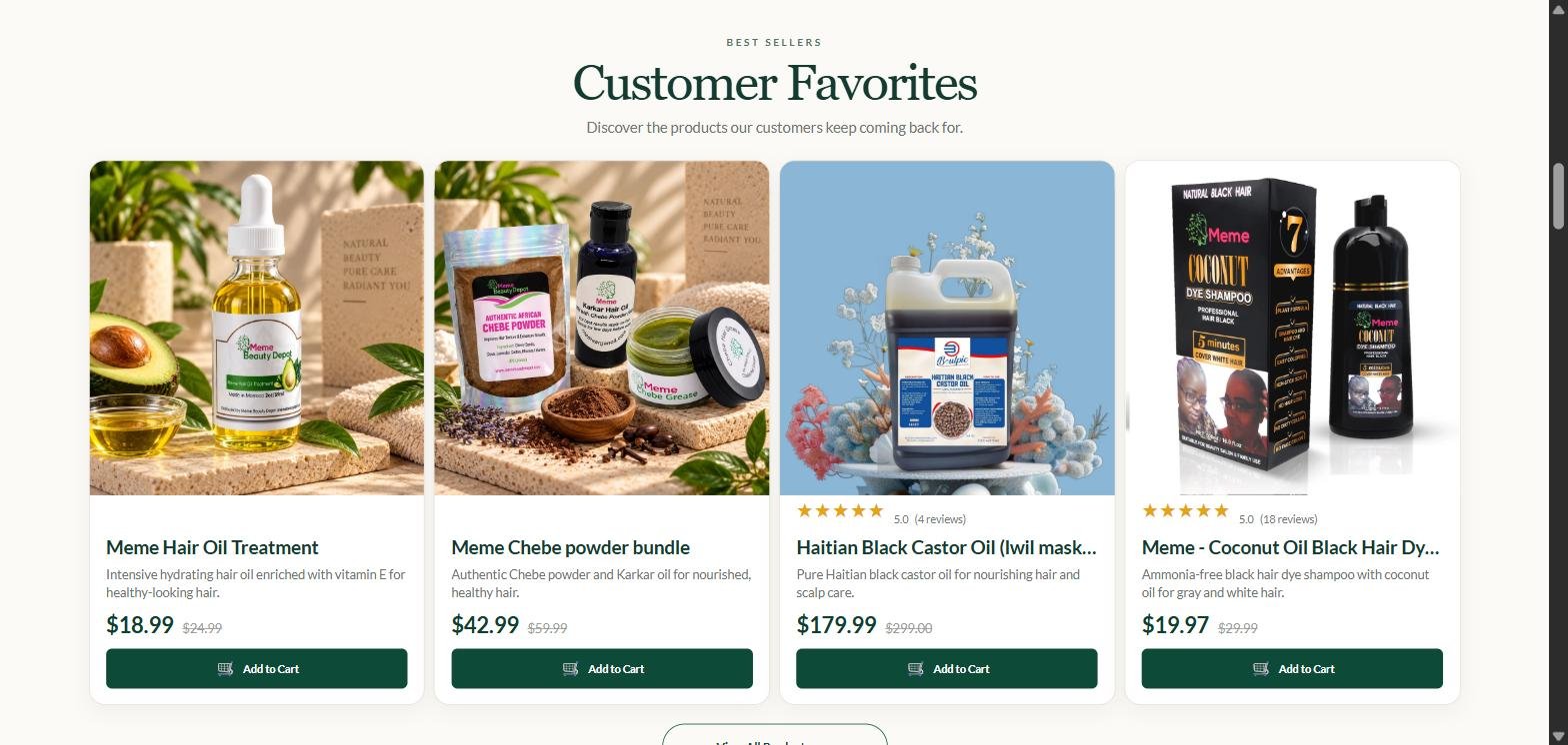Meme Beauty Depot Customer Favorites section