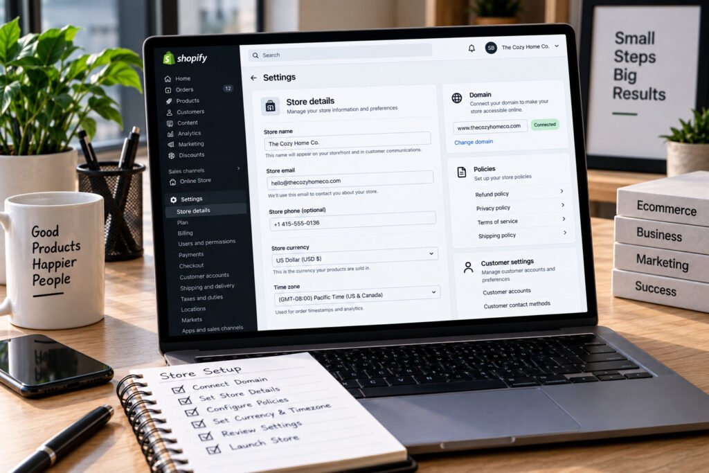 Shopify domain and store settings setup