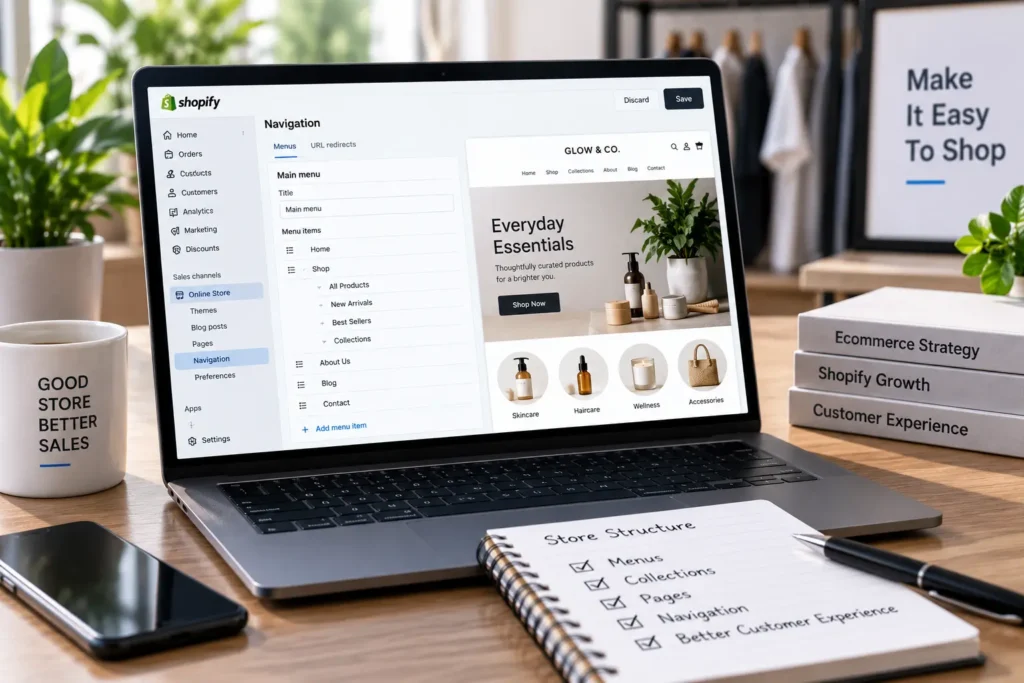 Shopify navigation and store structure setup
