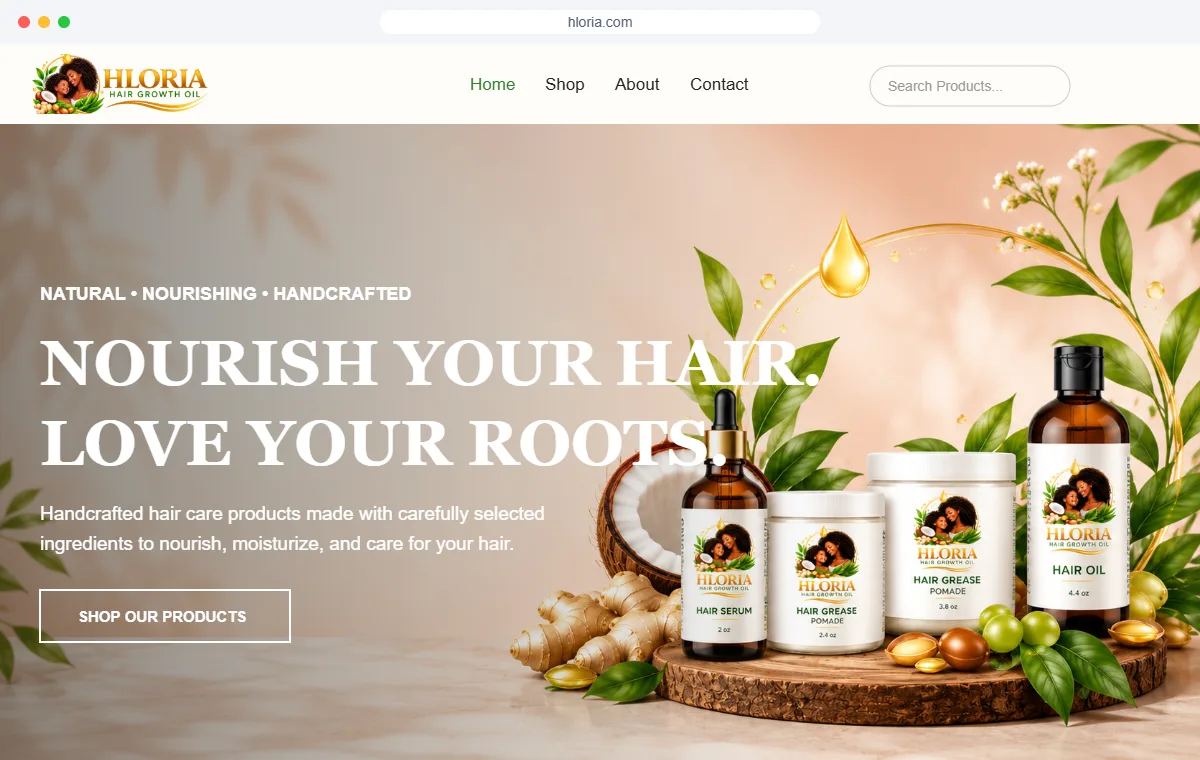 Hloria Store WooCommerce website homepage designed and developed by Primora Commerce